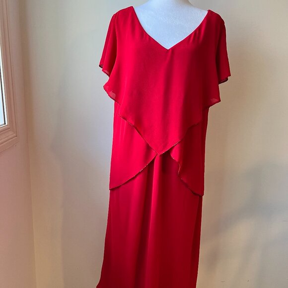Coldwater Creek Red Layered  Midi Dress-Women's 18W Perfect for Special Occasion - Picture 1 of 9